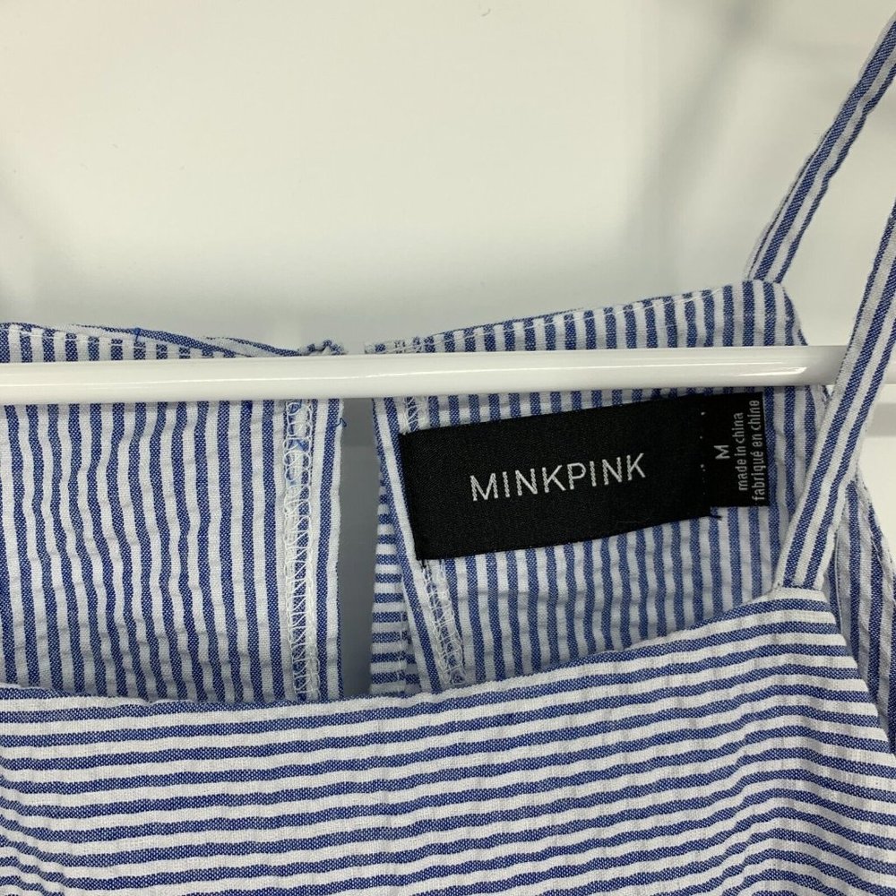 MINKPINK Top Blue White Stripe Tiered Ruffle Sleeveless Tank - Picture 6 of 12